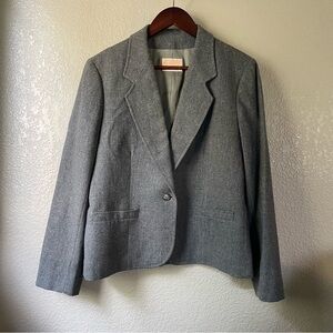 Vintage Pendleton Womens 14 100% Virgin Wool Gray Blazer Suit Coat Office Career